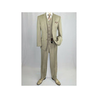 Mens Vitali Three Piece Suit Vested Shiny Sharkskin M3090 Beige oatmeal Classic