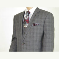 Mens Renoir  3 Piece Vested Suit Glen Plaid Notch Lapel Business 278-1 Gray New