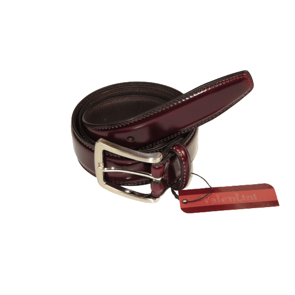 Men VALENTINI Stitched Leather Belt Classic Pin Buckle Business Dress V711 Wine