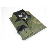 Men Sports Shirt by DE-NIKO Long Sleeves Fashion Print Soft Modal 2F008 Olive