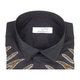 Men CEREMONIA Turkey Shirt 100% Cotton Fancy Rhine Stone #Roma 15 Black Slim Fit