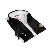 Men Sports Shirt by DE-NIKO Medallion Lion design Satin Cotton 2023 White Slim