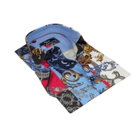 Men's Sports Shirt by MIZUMI Medallion Floral Printed Short Sleeves M647 Blue