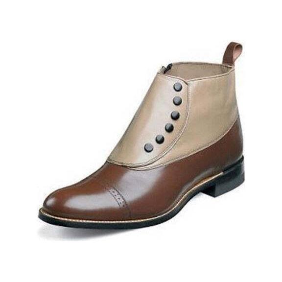00026-249 Men Stacy Adams High Top Boot Madison Biscuit Toe Brown Taupe Side Zip