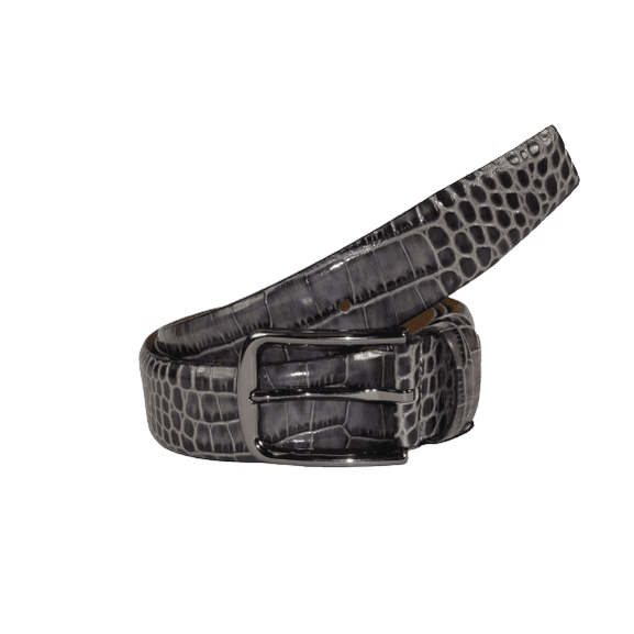 Men Genuine Leather Belt PIERO ROSSI Turkey Soft Crocodile print 1014 Gray