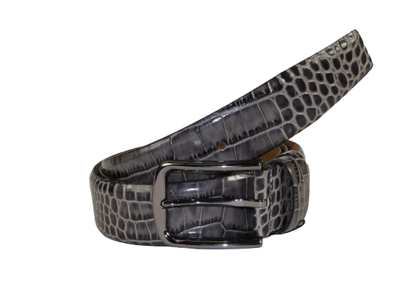 Men Genuine Leather Belt PIERO ROSSI Turkey Soft Crocodile print 1014 Gray