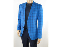 Mens 100% Linen Sport Coat Plaid Design INSERCH Fully Lined 660131 Royal Blue