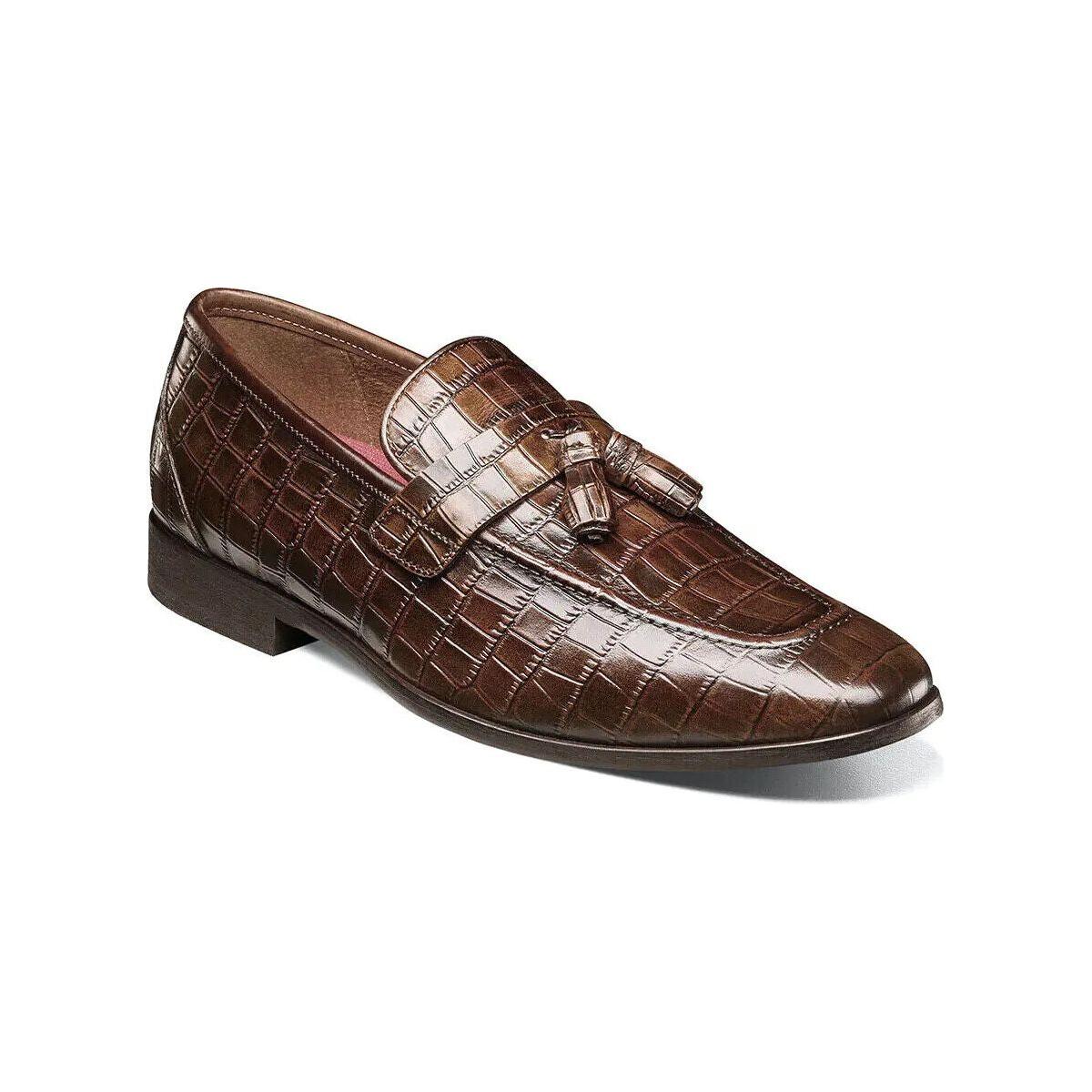 Stacy Adams Franz Moc Toe Tassel Slip On Shoes Croco Leather Cognac 25624-221