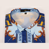 Men's Sports Shirt By Barocco Fashion Printed Long Sleeves Soft Feel ERS401 Blue