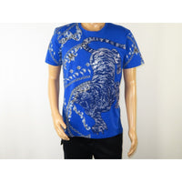 Mens PLATINI Sports Shirt With Rhine Stones Lion Chain STT8025 Royal Blue