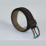 Men Genuine Basket weave Suede Soft Leather Belt PIERO ROSSI Turkey #1002 Brown