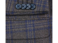 Men's Soft Wool Sport Coat English Plaid Window Pane 556-9 Brown Blue Renoir