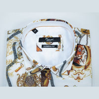 Men's Sports Shirt by MIZUMI Medallion Floral Printed Short Sleeves M648 White