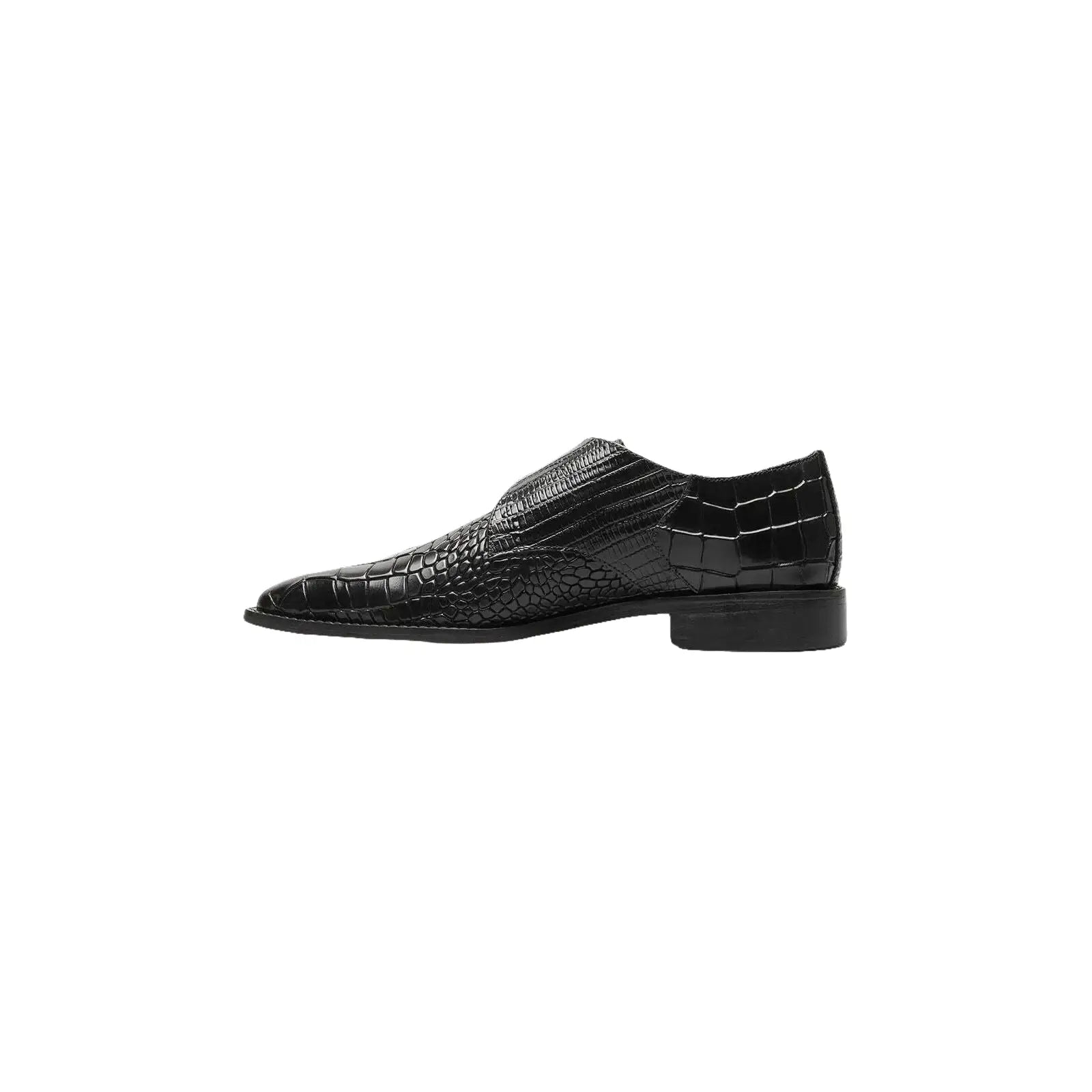 25637-001 Stacy Adams Rapino Plain Toe Monk Strap Shoes Crocodile Print Black
