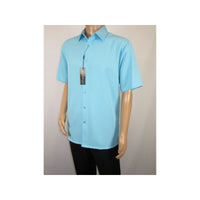 Men Short Sleeve Sport Shirt by BASSIRI Light Weight Soft Microfiber 61981 Teal