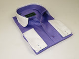 Men 100% Cotton Shirt CIERO MONTERO Turkey #STN 240 Purple/White Collar Slim Fit