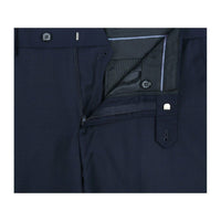 Men Renoir Flat Front Pants 100% Wool Super 140's Classic Fit 508-19 Navy Blue