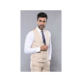 Men 3pc European Vested Suit WESSI by J.VALINTIN Extra Slim Fit JV31 Beige plaid