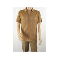 Mens Stacy Adams Italian Style Knit Woven Shirt Short Sleeves 3128 Cafe Brown