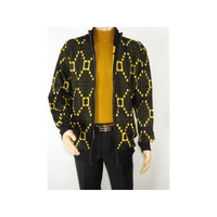 Mens SILVERSILK Fancy Thick Sweater Jacket Zipper Pockets Mock 4202 Black Gold