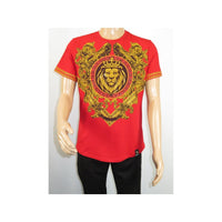 Men LAVERITA European Fashion Crew Shirt Short Sleeve Lion Medallion 93312 Red