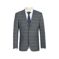 Mens Suit RENOIR English Plaid Window Pane Stretch Slim Fit Comfort 293-14 Gray