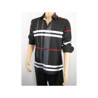 Men Sports Shirt by DE-NIKO Long Sleeves Fashion Print Soft Modal NK1010 Black