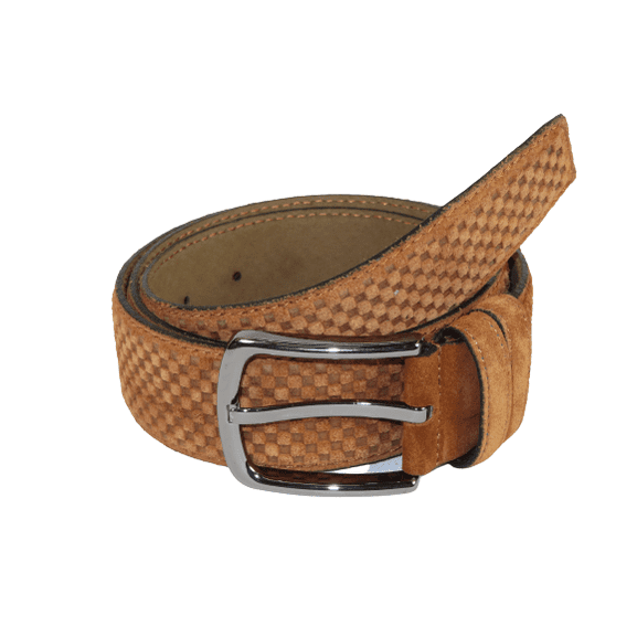 Men Genuine Basket weave Suede Soft Leather Belt PIERO ROSSI Turkey #1002 Cognac