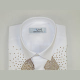 Men CEREMONIA Turkey Shirt 100% Cotton Fancy Rhine Stones #Rio 13 White Slim Fit
