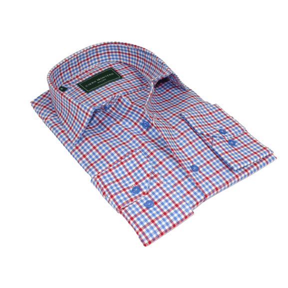 Men 100% Cotton Sport Shirt CIERO MONTERO Turkey Dress/Casual #9065-01 Blue/red