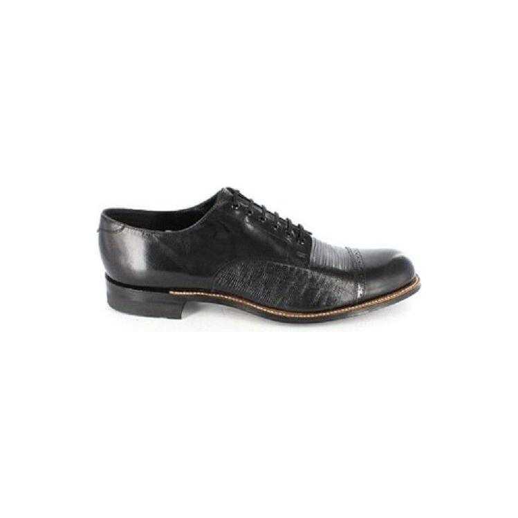 00049-01 Stacy Adams Mens Shoes Biscuit Leather Oxford Black Lizard Madison