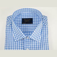 Men 100% Cotton Shirt Manschett Quesste Turkey Slim Fit 6012-02 Sky Blue Checker