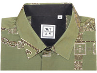 Men Sports Shirt by DE-NIKO Long Sleeves Fashion Print Soft Modal 2F008 Olive
