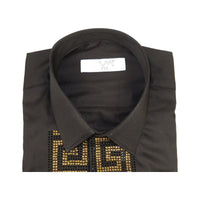 Men CEREMONIA Turkey Shirt 100% Cotton Fancy Rhine Stones #TSV 15 Black Slim Fit