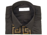 Men CEREMONIA Turkey Shirt 100% Cotton Fancy Rhine Stones #TSV 15 Black Slim Fit