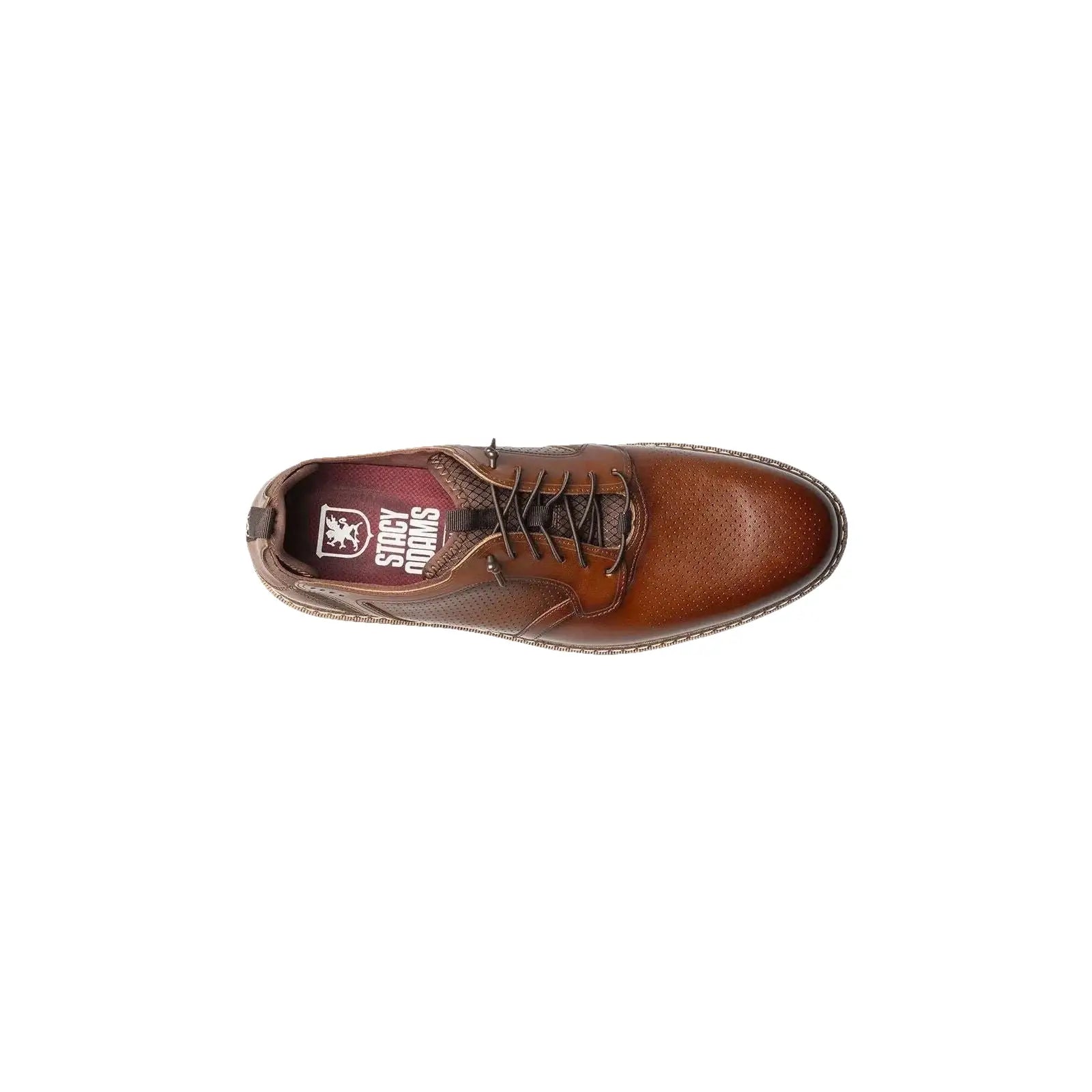 25662-221 Stacy Adams Sync Plain Toe Elastic Lace Up Sneaker Leather Cognac