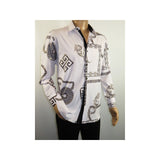 Men Sports Shirt by DE-NIKO Long Sleeves Fashion Print Soft Modal 2F008 White