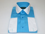 Men 100% Cotton Shirt CIERO MONTERO Turkey #STN 066 Teal/White Collar Slim Fit