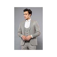Men 3pc European Vested Suit WESSI by J.VALINTIN Extra Slim Fit JV45 Beige Brown