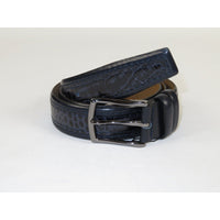 Men Genuine Leather Belt PIERO ROSSI Turkey Crocodile print Stitched 3071 Navy