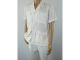 Men 2pc Stacy Adams leisure suit guayabera traditional matching Set 2201 White