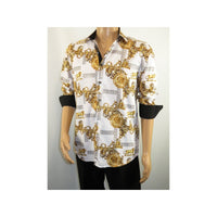 Men Sports Shirt by DE-NIKO Long Sleeves Fashion Print Soft Modal DSA125 White