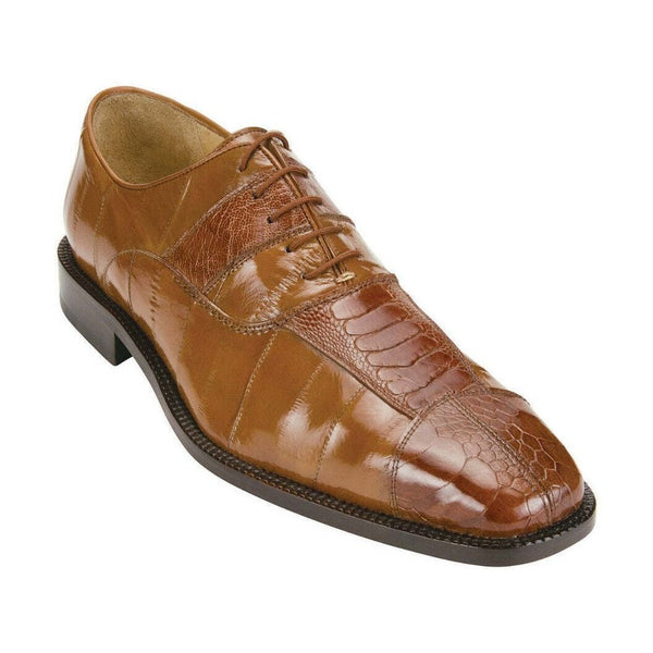 Men Belvedere Shoes Mare Genuine Ostrich Eel Leather Lace up Camel  2P7 Brown