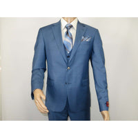 Men Suit BERLUSCONI Turkey 100% Italian Wool Super 180's 3pc Vested #Ber25 Blue