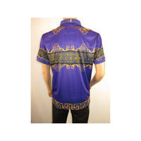 Men's Sports Polo Shirt Barocco Fashion Printed Short Sleeves Soft BSP612 Indigo