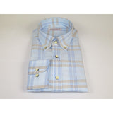 Men 100% Italian Cotton Shirt SORRENTO Turkey Button Down Window Pane 4893 Blue