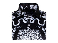 Mens Oscar Banks Brand Name Turkey Shirt Satin Floral European 6425 Black white