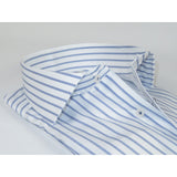 Men 100% Italian Cotton Shirt Non Iron SORRENTO Turkey 4730 White Blue Stripe