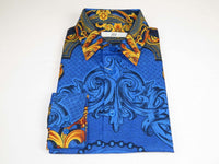 Men Sports Shirt by DE-NIKO Long Sleeves Fashion Print Soft Modal DNK6905 Royal