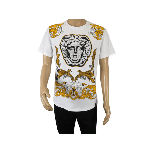 Men LAVERITA European Fashion Crew Shirt Short Sleeve Medusa Floral 93361 White